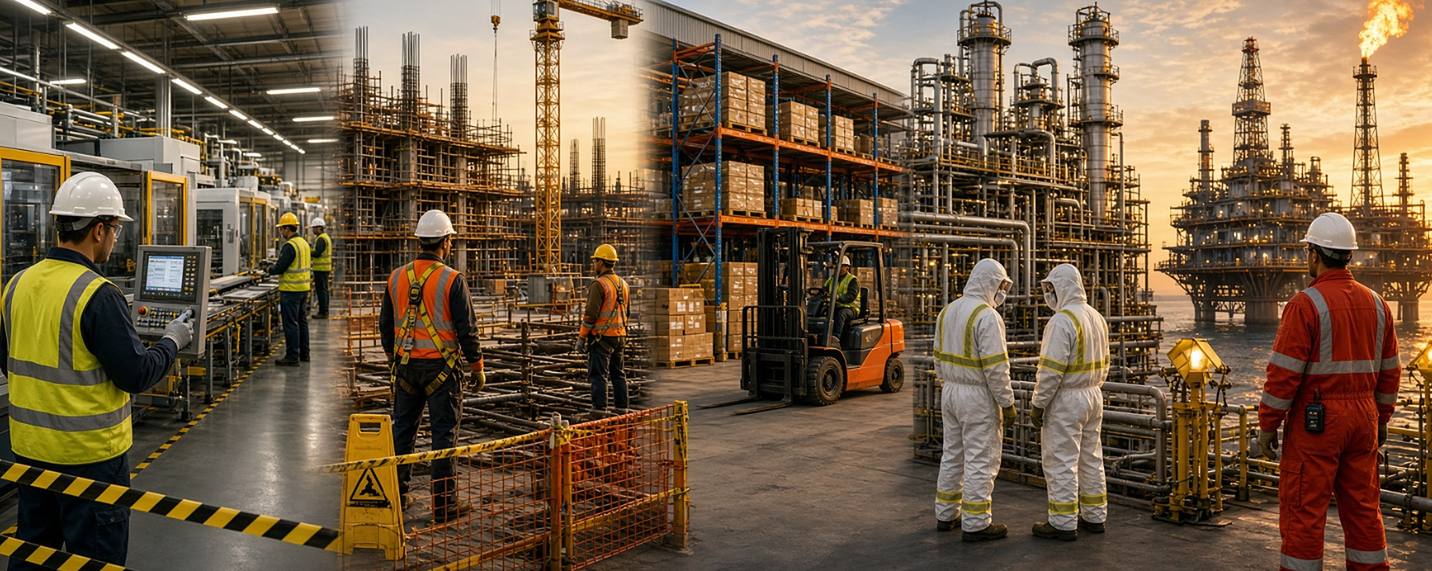 Plant workers in protective gear at an industrial facility